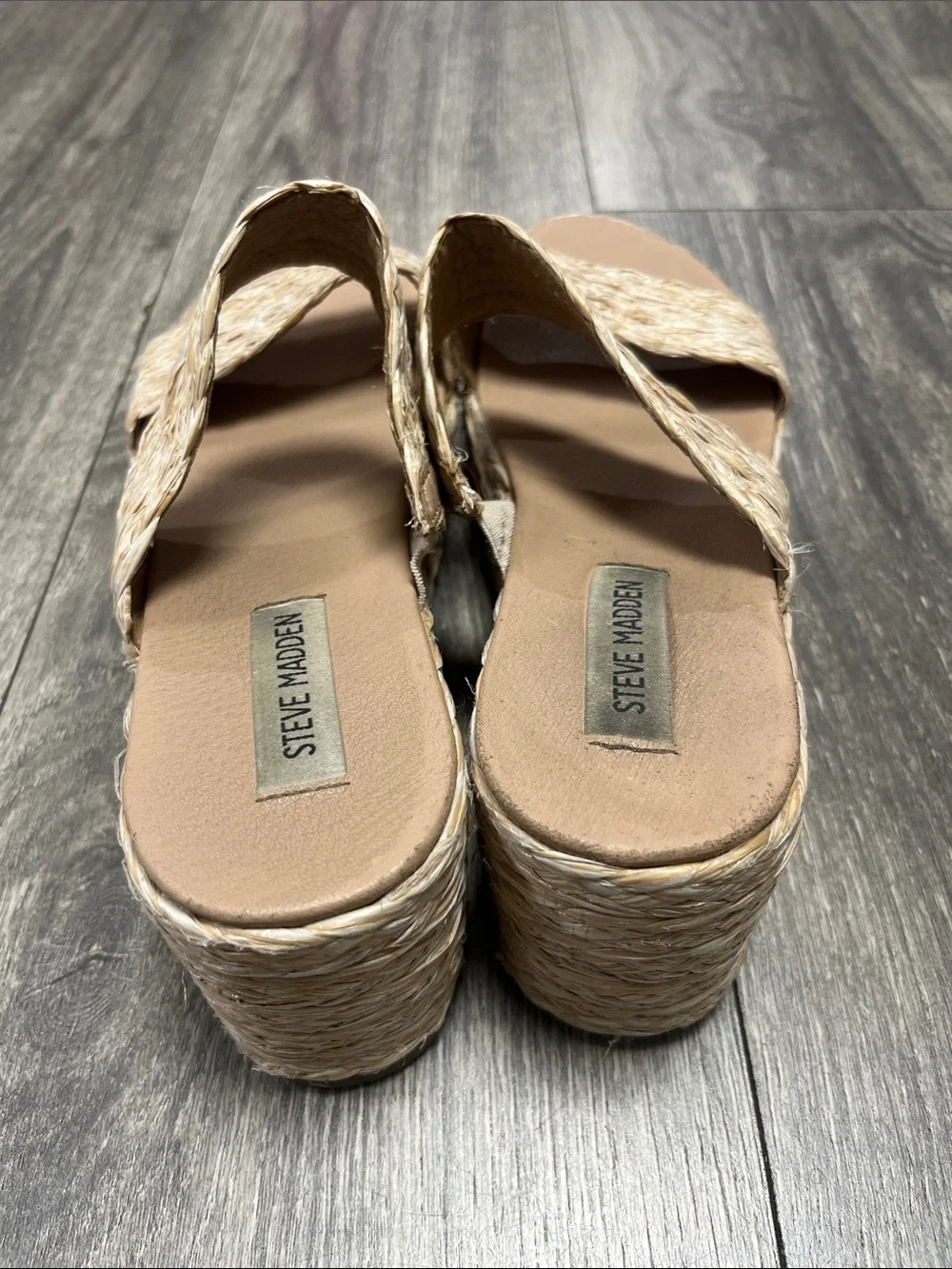 Steve Madden Natural Braided Platform Slide Sandals
